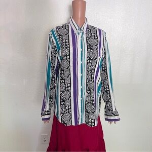 Men's 90s Vintage Frontier Series White Teal Purple Button up Sz L